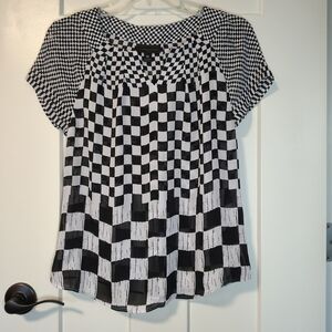 Worthington Black and White Checkered Blouse